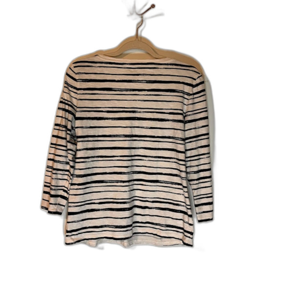 Talbots Top M White Black Stripe London Embroidered 3/4 Sleeve Blokecore Casual - Picture 3 of 7